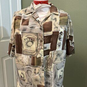 Vintage Blouse Women’s 1980s Geometric Brown Flower